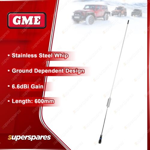 GME 600mm 6.6DBI Gain Stainless Steel Antenna Whip not mounted diesel AE-SS4012