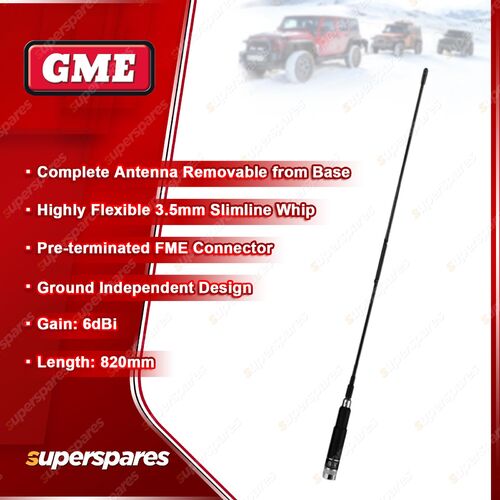 GME 820mm 6DBI Gain UHF CB Antenna - Highly Flexible Slimline Design AE-SS4016