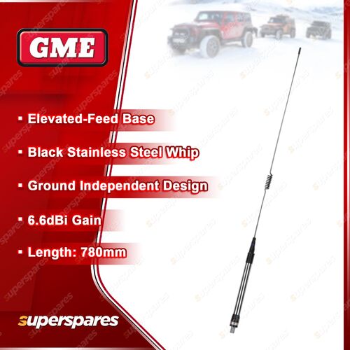 GME 780mm 6.6DBI Black Antenna Stainless Steel Whip with Elevated-Feed Base