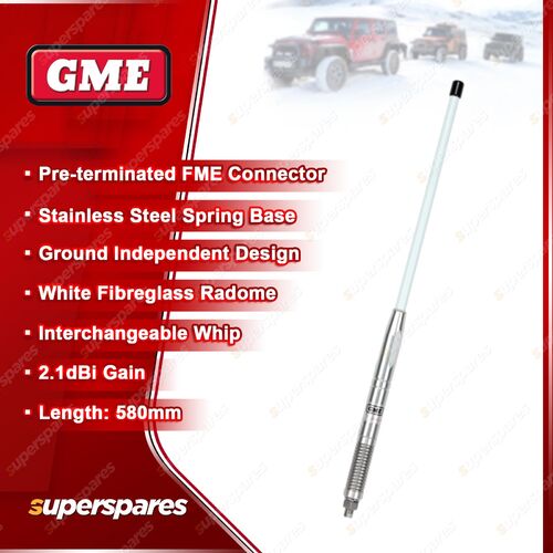 GME 580mm 2.1DBI Gain UHF CB Antenna with White Fibreglass Radome AE-SS4701