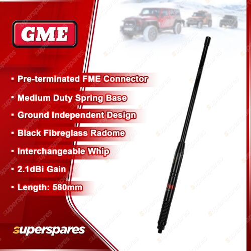 GME 580mm 2.1DBI Gain UHF CB Antenna with Black Fibreglass Radome AE-SS4701B