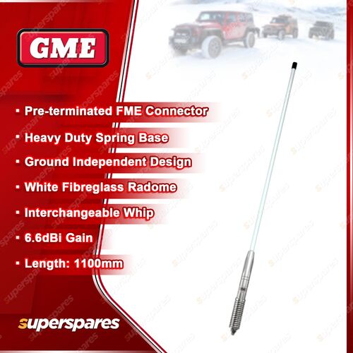 GME 1100mm 6.6DBI Gain UHF CB Antenna - White Fibreglass Radome AE-SS4703