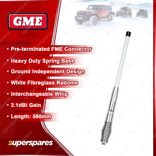 GME 580mm White Radome Antenna (2.1DBI Gain) - Heavy Duty Spring Base AE-SS4704