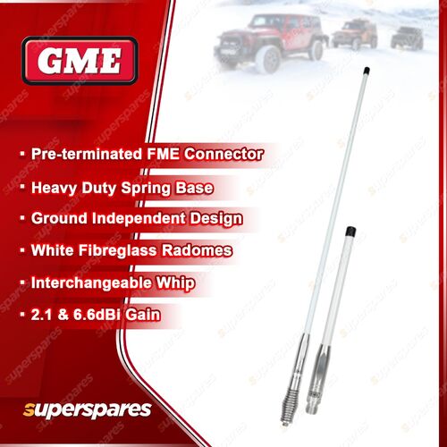 GME Heavy Duty All Terrain UHF CB Antenna Twin Pack (2.1 & 6.6DBI Gain) - White