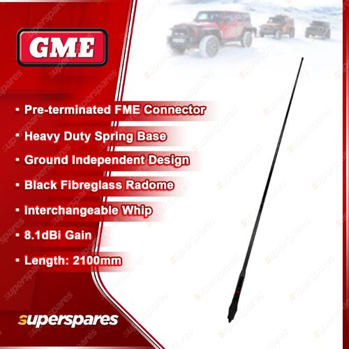 GME 2100mm 8.1DBI Gain Black Radome Antenna - Heavy Duty Spring Base AE-SS4706B