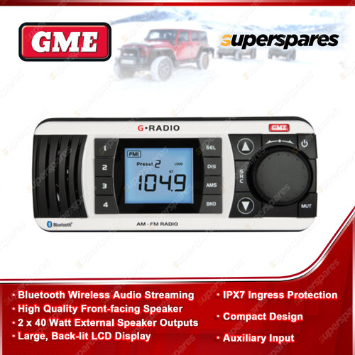 GME Bluetooth AM / FM Marine Stereo with Front-facing Speaker - White