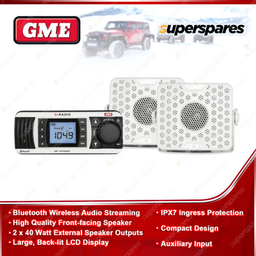 GME Bluetooth AM/FM Marine Stereo - Entertainment Pack 1 Stereo + 2 Speakers