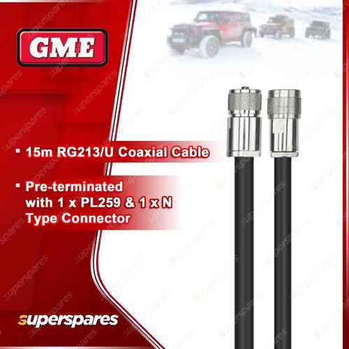 GME 15M RG213/U Coaxial Cable pre-terminated with PL-SS259 & N Type Connector