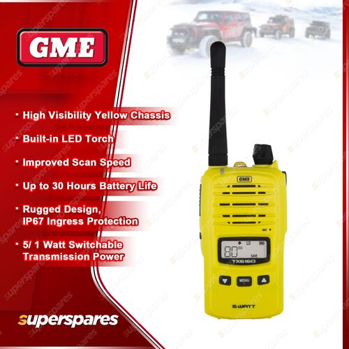 GME 5/1 Watt IP67 UHF CB Handheld Radio with LED torch - Yellow TX-SS6160XY