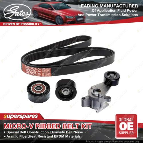 Gates Micro-V Ribbed Belt Kit for Toyota Hilux TGN16 2.7L 118KW 2TR-FE 2005-2015