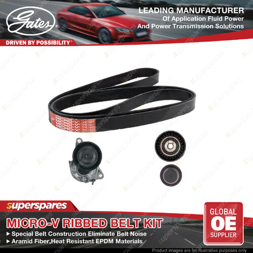 Gates Micro-V Ribbed Belt Kit for Nissan Dualis/Dualis+2 J10 Qashqai X-Trail T32