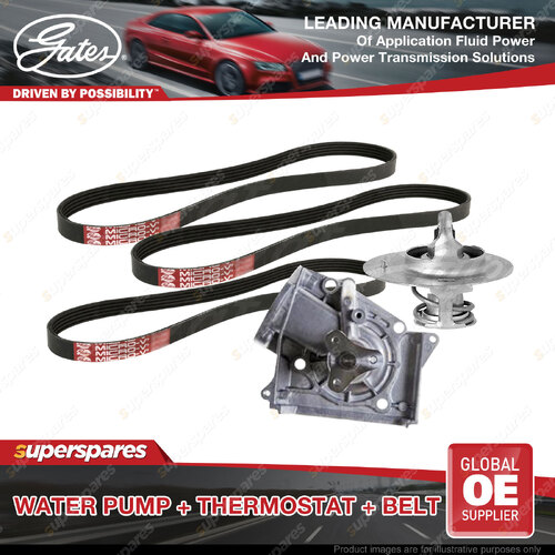 Gates Water Pump + Thermostat + Belt Kit for Ford Festiva WF 1.5L 56kW 1998-2001