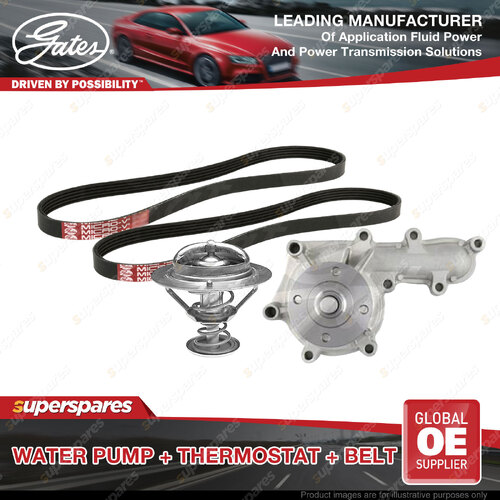 Gates Water Pump + Thermostat + Belt Kit for Toyota Landcruiser HDJ80 4.2L 118kW