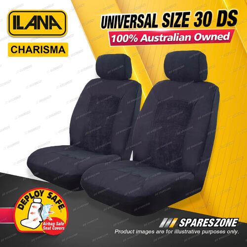 Front Ilana Universal Charisma Quality Suede Car Seat Covers Size 30 DS - Black