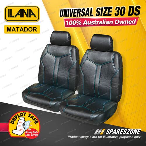 Front Ilana Universal Matador Leather Car Seat Covers Size 30 DS - Black/Blue