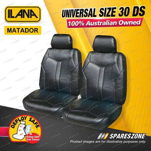 Front Ilana Universal Matador Leather Car Seat Covers Size 30 DS - Black/White