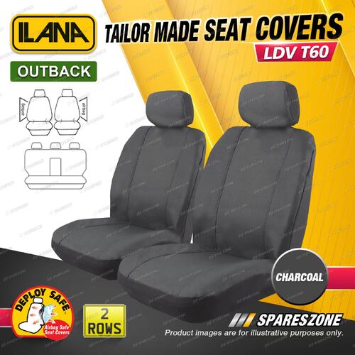 2 Rows Ilana Tailor Made Charcoal Outback Seat Covers for LDV T60 SK8C Dual Cab