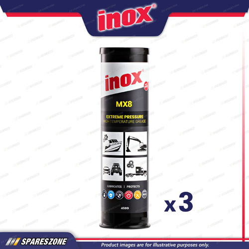 3 x Inox MX8 Premium PTFE Grease 450G Cartridge High Temp and Extreme Pressure