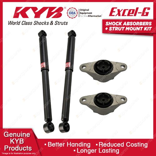 Pair Rear KYB Shock Absorbers + Strut Top Mount Kit for Mazda 2 DJ DL 14-on