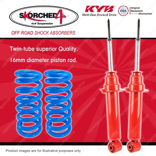 Front KYB SKORCHED 4'S Shocks Raised Coil Springs for MITSUBISHI Pajero NM