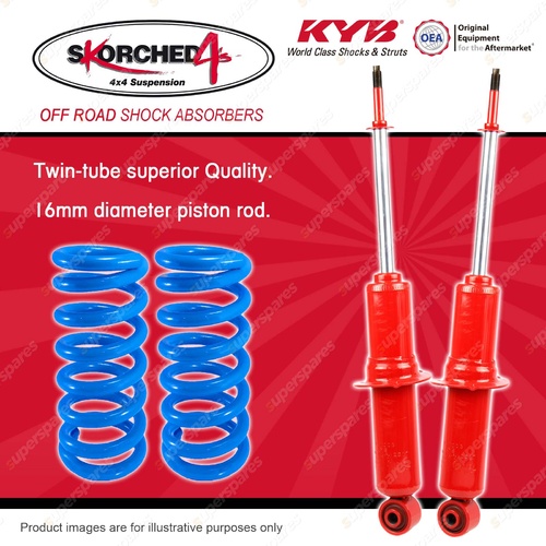 Front KYB SKORCHED Shocks Raised Coil Springs for TOYOTA Landcruiser Prado 90