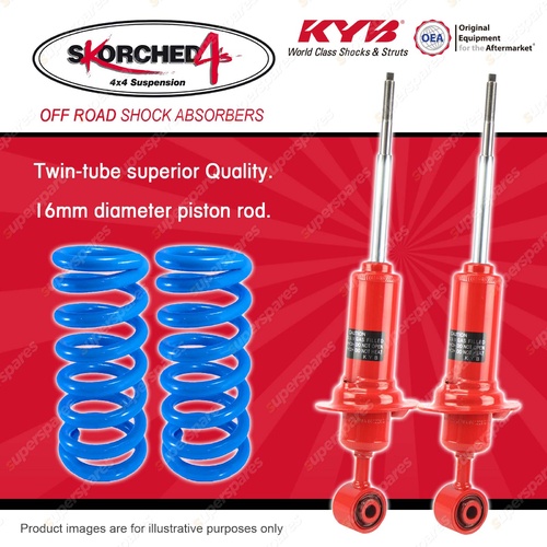 Front KYB SKORCHED 4'S Shocks Raised Coil Springs for NISSAN Navara D40 FWD