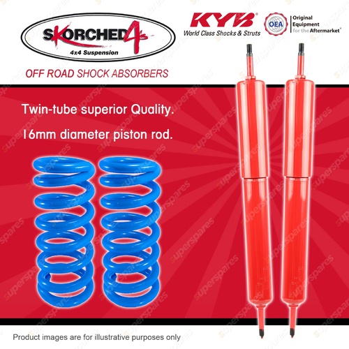 Front KYB SKORCHED 4'S Shock Absorbers Raised Coil Springs for NISSAN Patrol GQ