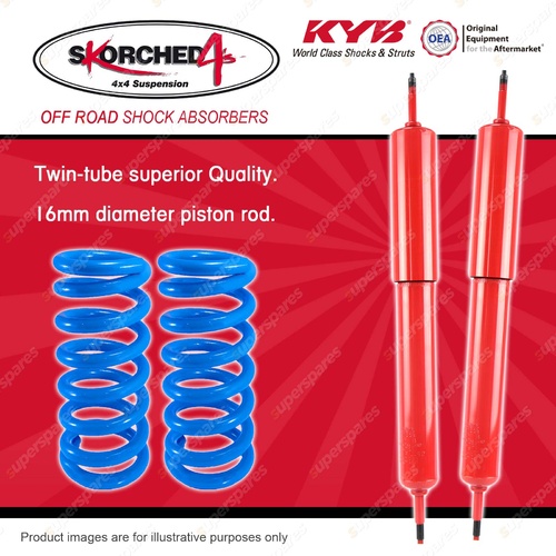 Front KYB SKORCHED Shocks Raised Coil Springs for Landcruiser 76 78 79 Series