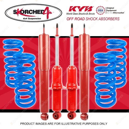 4x KYB SKORCHED 4'S Shocks + Raised Coil Springs for TOYOTA Landcruiser Prado 95