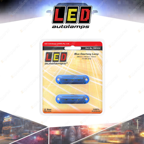 LED Autolamps Blue Courtesy Light Marker Lamp 12 Volt 58x16x13mm Twin Blister