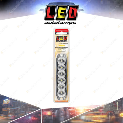 LED Autolamps Amber Emergency Warning Light 6 LED 14 Flash Patterns Lamp Blister