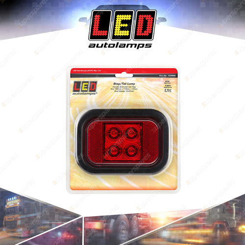 LED Autolamps Red Stop Tail Reflector Light and Grommet Plug 4 LED Lamp Blister