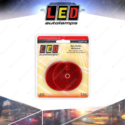 LED Autolamps Red Round Reflector 60mm Round Screw Mount Twin Blister