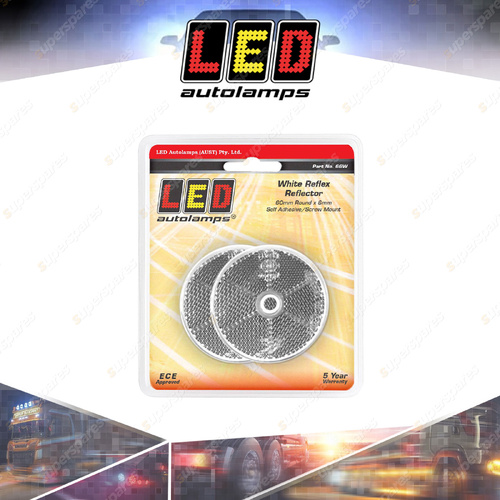 LED Autolamps White Round Reflector 60mm Round Screw Mount Twin Blister