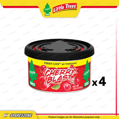 4 x Little Trees Cherry Blast Fragrance Fiber Can Tin Container Air Freshener