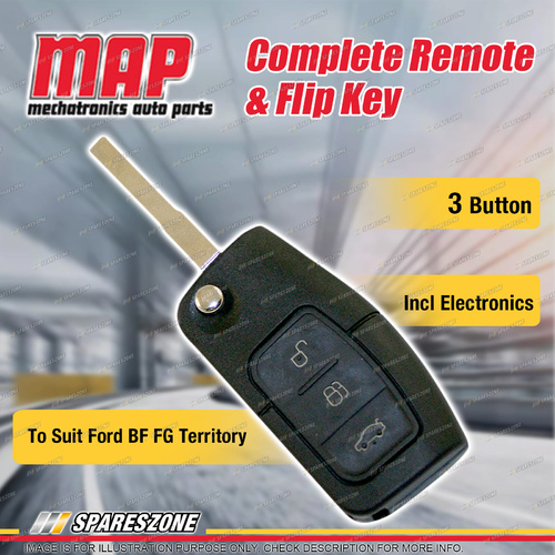 MAP Complete 3 Button Remote & Flip Key Shell for Ford BF FG Series 1 Territory