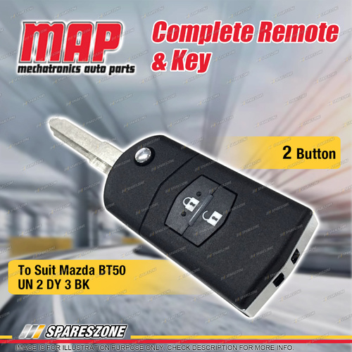 MAP Complete 2 Button Remote Shell & Key for Mazda BT50 UN Mazda 2 DY 3 BK