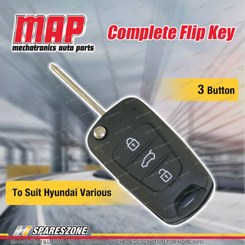 MAP Complete 3 Button Remote Shell & Flip Key for Hyundai Various Models