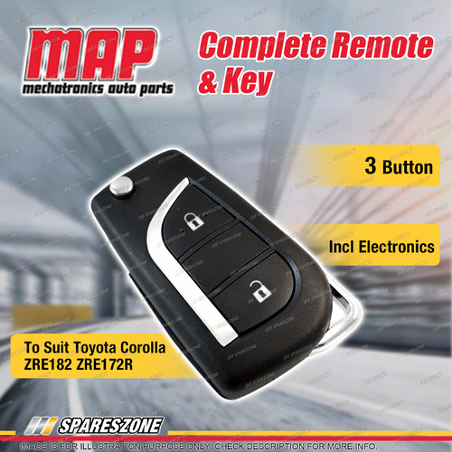 MAP Complete 3 Button Remote Shell & Key for Toyota Corolla ZRE182 ZRE172R