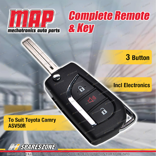 MAP Complete 3 Button Remote Shell & Key Incl Electronics for Toyota Camry ASV50