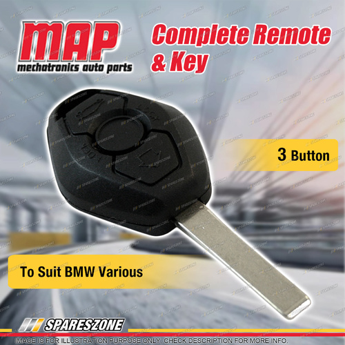 MAP Complete 3 Button Remote Shell & Key Incl Electronics for BMW Various Models