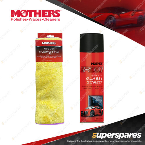 Mothers Speed Glass Screen Cleaner & Soft Microfibre Polishing Cloth Towel