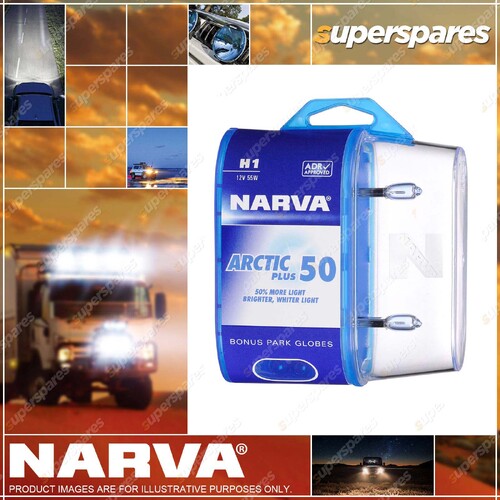 Narva Globe H1 12V 55W Arctic Plus50 Halogen Headlight Globes Blister Pack 2