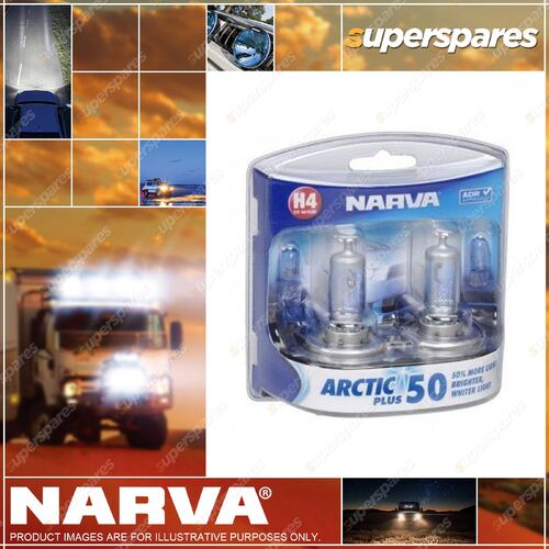 Narva H4 Halogen Headlight Globes 12V 60/55W Arctic Plus 50 P43T 1E H4