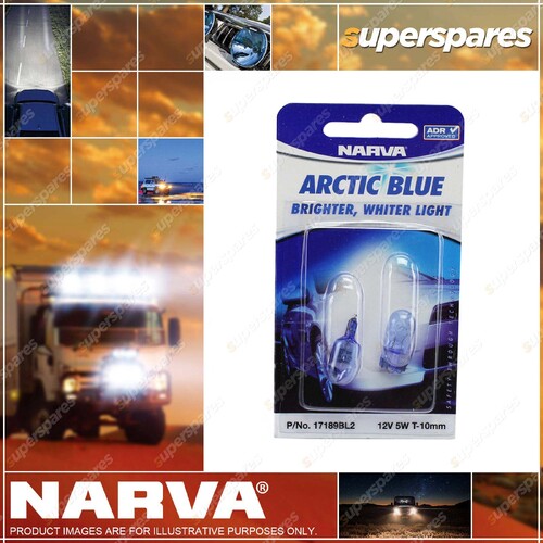 Narva Globes 12V 5W W2.1 X 9.5D T-10mm W5W Arctic Blue Wedge Blister of 2