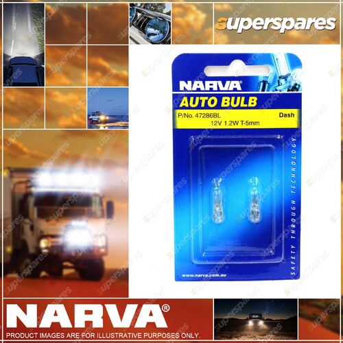 Narva Wedge Globe 12V 1.2W W2 X 4.6D T-5mm 5mm wide x 18mm - Blister Pack Of 2