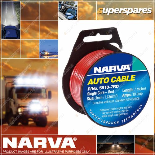 Narva Single Core Red Cable 3mm Length 7 Meters Red 10Amp 5813-7Rd