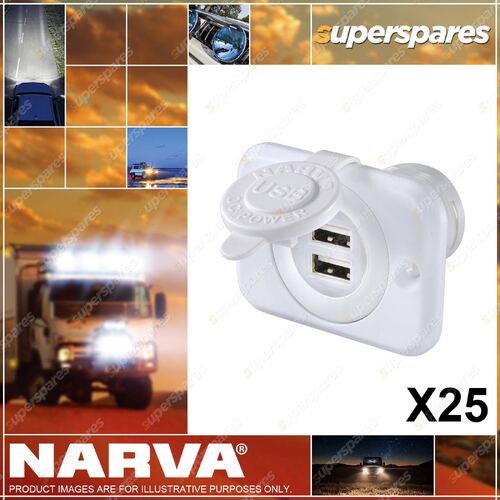 Narva White Color Dual Usb Socket Pack Of 25 Part NO. of 81134W/25