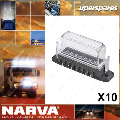 Narva 10pcs 8-Way Ats Fuse Box With Tall Transparent Cover Gasket & 16 Terminals