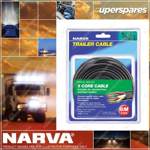 Narva 5A 2.5mm 5 Cores Trailer Cable 6M Red Green Yellow White Brown